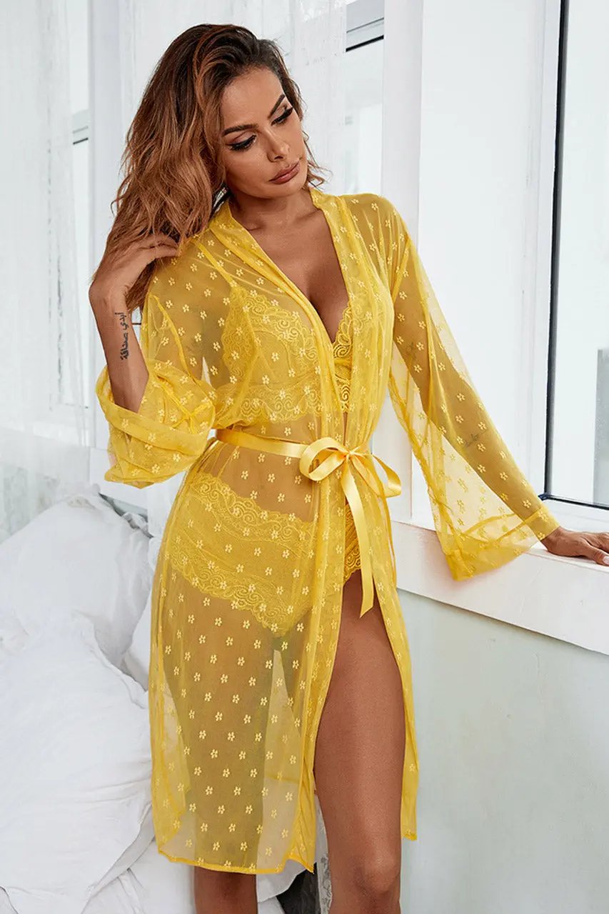 French Dot Mesh Robe and Bra Set 3wishes.com
